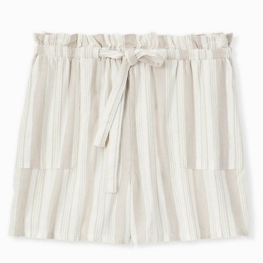 Torrid Drawstring Paperbag Waist Linen Stripe Taupe Mid Short Size 0 or 12